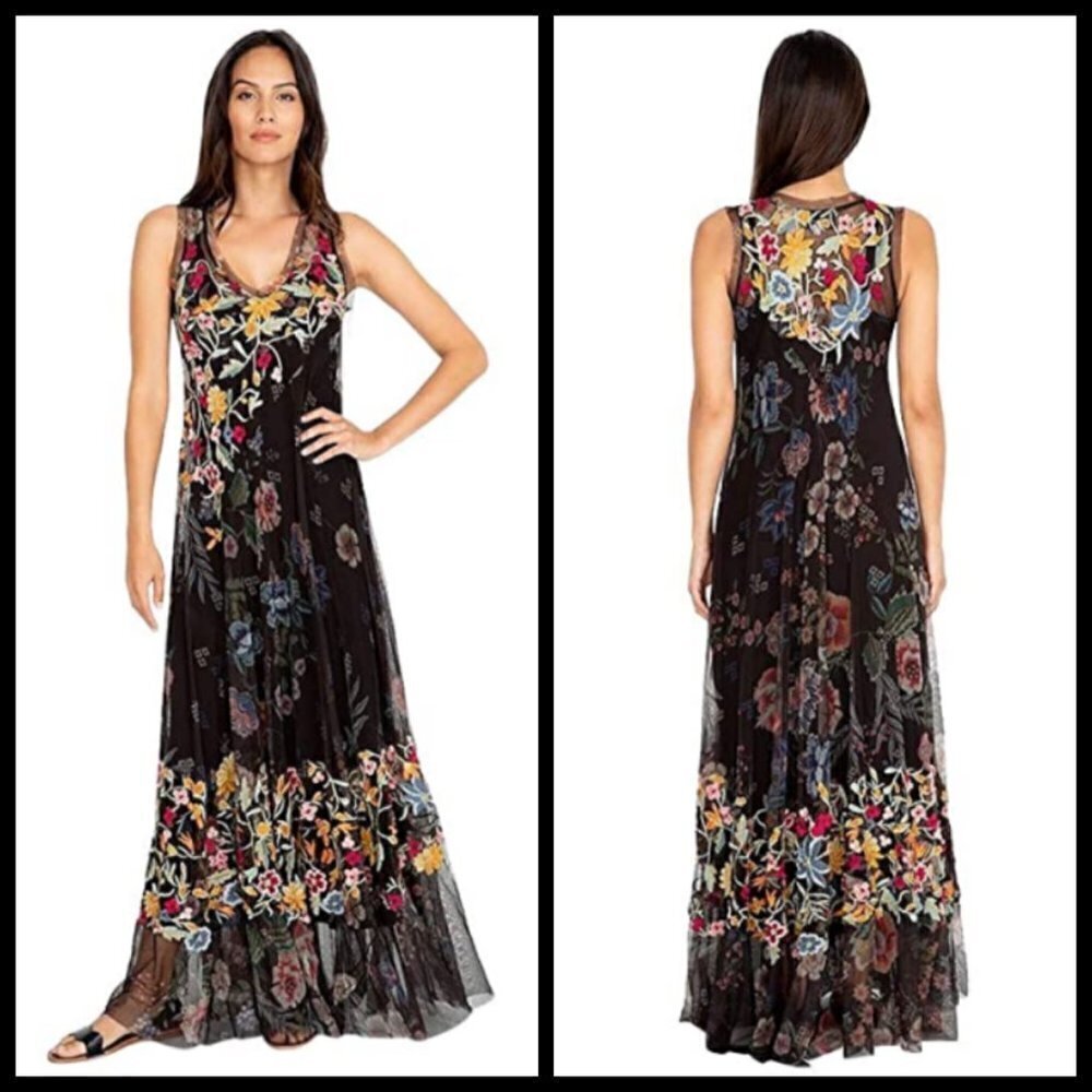 💕JOHNNY WAS💕 Krioh Mesh Dress ~ Black Medium - Picture 2 of 16